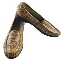 SAS Womens Brown Croc Embossed Leather‎ Loafers Size 10